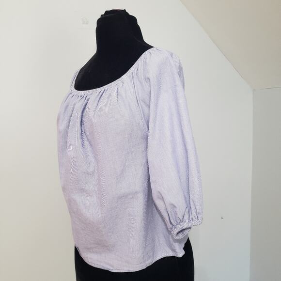 Maeve by Anthro Blue White Striped Elasticized Neck Cotton Poplin Crop Top XS - Picture 6 of 14